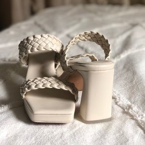 Jeffrey Campbell White Square front braided Delicacy block heels size 8